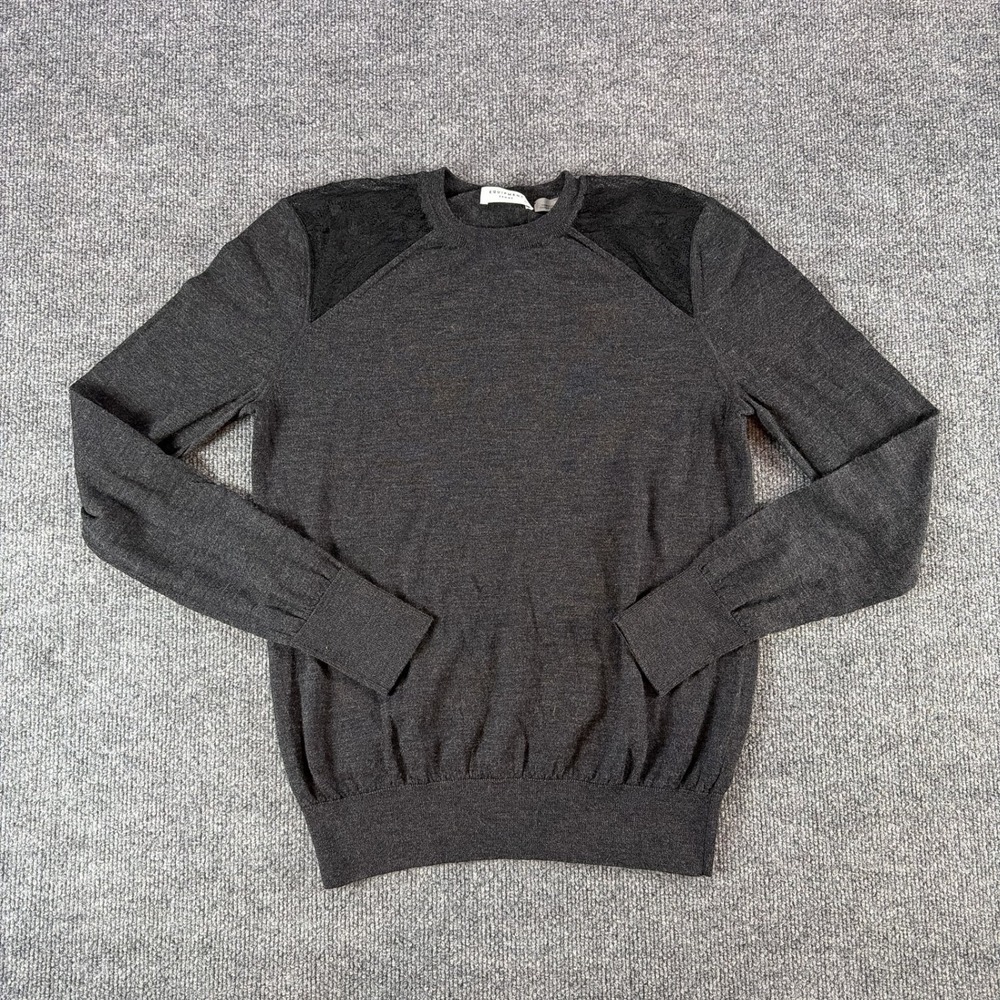Equipment Femme Gray Wool Lace Shoulder Crew Neck Sweater Large Office Interview
